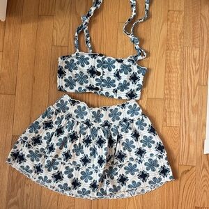 AGUA BENDITA x TargetTwo-Piece Floral Cotton Crop Top & Skirt SetBlue on White